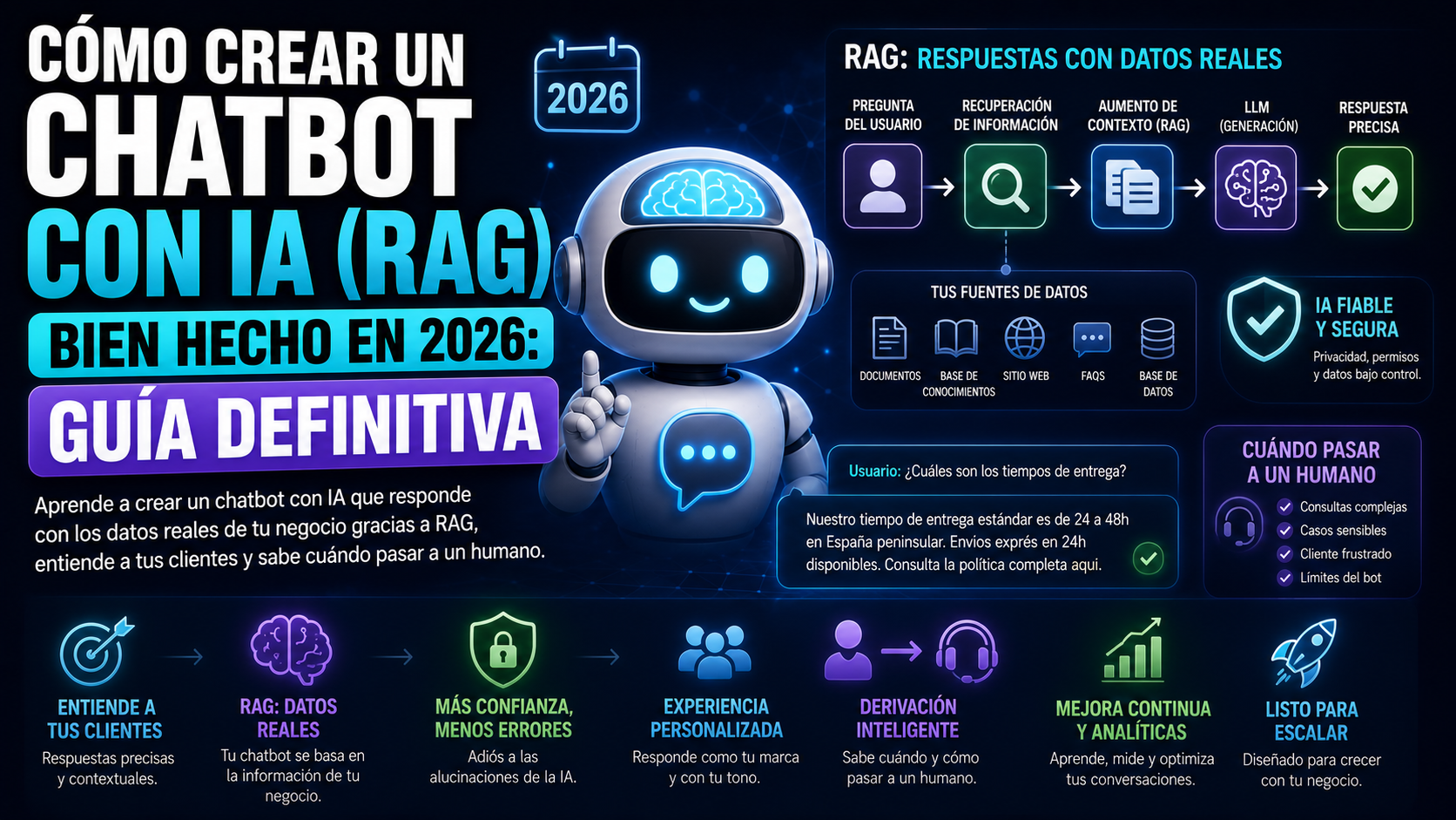 Cómo crear un chatbot con IA (RAG) bien hecho en 2026: guía definitiva
